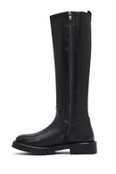 Woman Black Zippered Leather Boot | Derimod