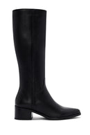 Woman Black Zippered Chunky Heels Leather Boot | Derimod