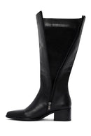 Woman Black Zippered Chunky Heels Leather Boot | Derimod