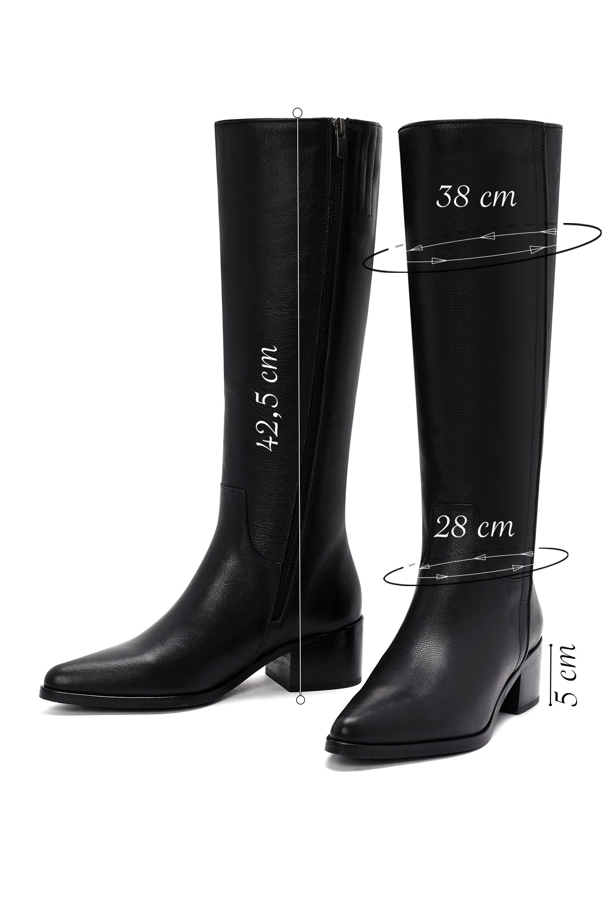 Kadın Siyah Fermuarlı Kalın Topuklu Deri Çizme