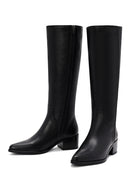 Woman Black Zippered Chunky Heels Leather Boot | Derimod