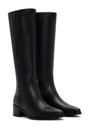 Woman Black Zippered Chunky Heels Leather Boot | Derimod