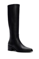 Woman Black Zippered Chunky Heels Leather Boot | Derimod