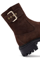Kadın Kahverengi Kalın Tabanlı Süet Deri Bot | Derimod