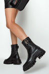 Kadın Siyah Kalın Tabanlı Deri Bot