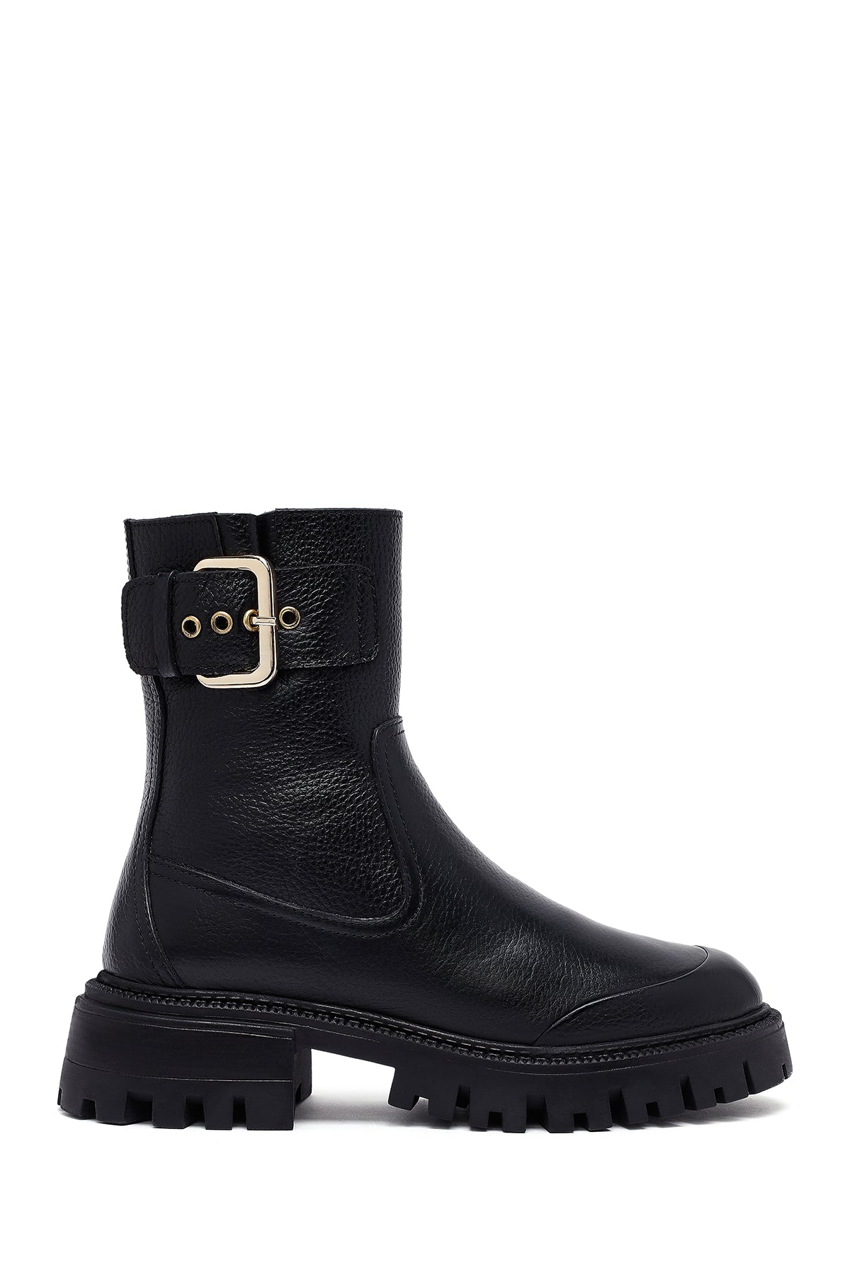 Kadın Siyah Kalın Tabanlı Deri Bot