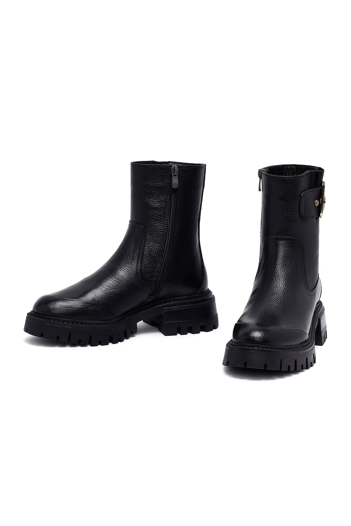 Kadın Siyah Kalın Tabanlı Deri Bot