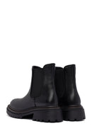 Woman Black Thick Sole Leather Chelsea Boots | Derimod