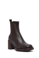 Kadın Kahverengi Kalın Topuklu Deri Bot | Derimod