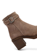 Woman Mink Suede Chunky Heel with Zipper Leather Boat | Derimod