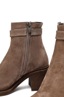 Woman Mink Suede Chunky Heel with Zipper Leather Boat | Derimod