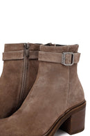 Woman Mink Suede Chunky Heel with Zipper Leather Boat | Derimod