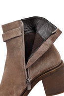 Woman Mink Suede Chunky Heel with Zipper Leather Boat | Derimod