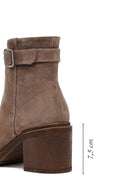Woman Mink Suede Chunky Heel with Zipper Leather Boat | Derimod