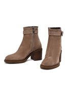 Woman Mink Suede Chunky Heel with Zipper Leather Boat | Derimod