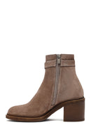 Woman Mink Suede Chunky Heel with Zipper Leather Boat | Derimod