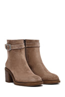 Woman Mink Suede Chunky Heel with Zipper Leather Boat | Derimod