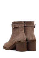 Woman Mink Suede Chunky Heel with Zipper Leather Boat | Derimod