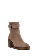 Woman Mink Suede Chunky Heel with Zipper Leather Boat | Derimod