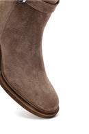 Woman Mink Suede Chunky Heel with Zipper Leather Boat | Derimod