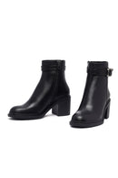 Kadın Siyah Fermuarlı Kalın Topuklu Deri Bot | Derimod