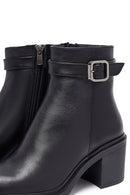 Kadın Siyah Fermuarlı Kalın Topuklu Deri Bot | Derimod