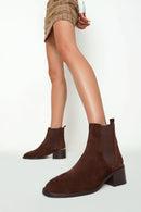 Women's Brown Suede Leather Chelsea Boot | Derimod