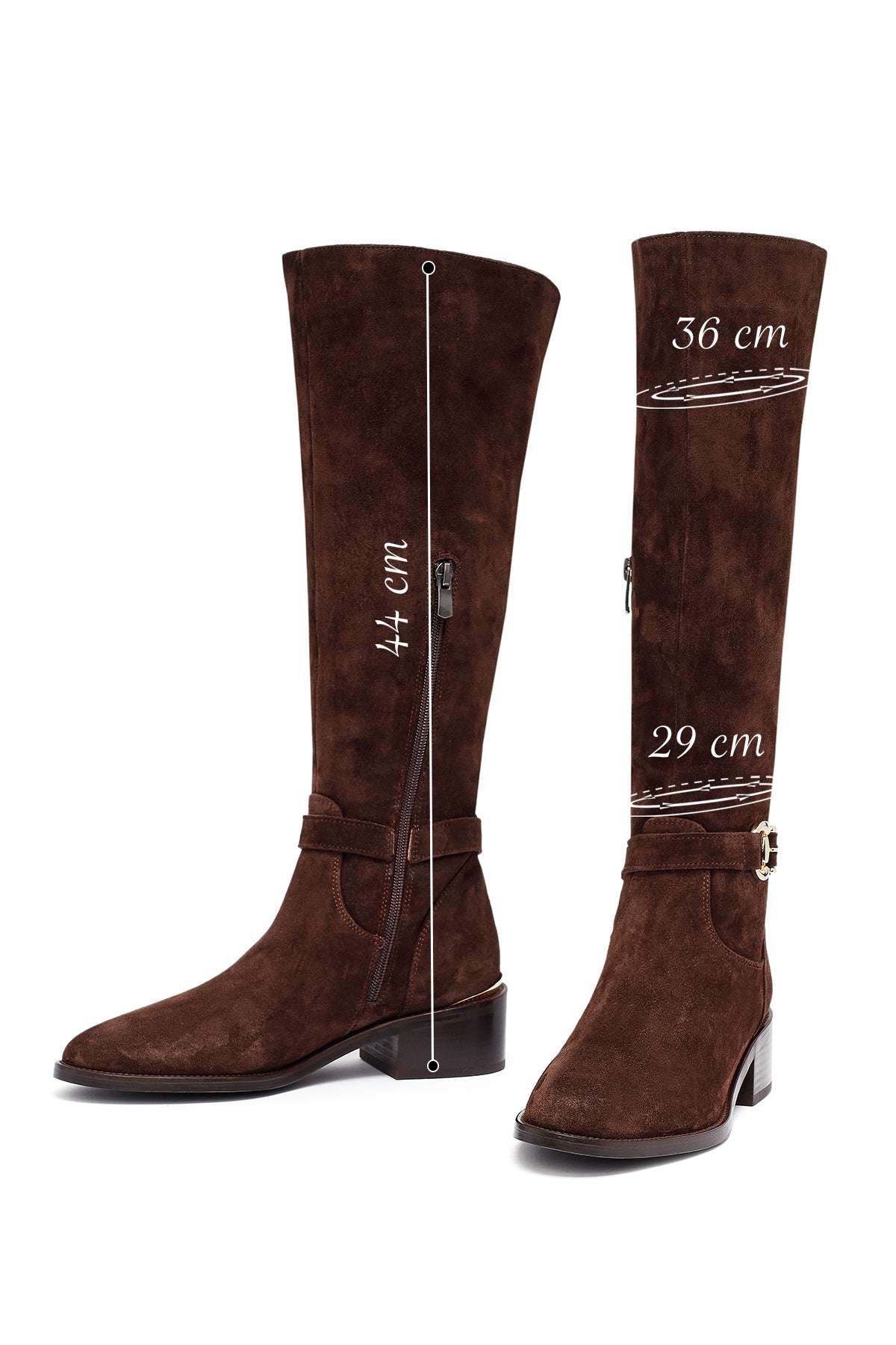 Kadın Kahverengi Fermuarlı Kısa Topuklu Süet Deri Çizme