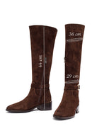 Woman Brown Zippered Low Heel Suede Leather Boot | Derimod