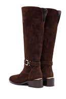 Woman Brown Zippered Low Heel Suede Leather Boot | Derimod