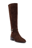 Woman Brown Zippered Low Heel Suede Leather Boot | Derimod