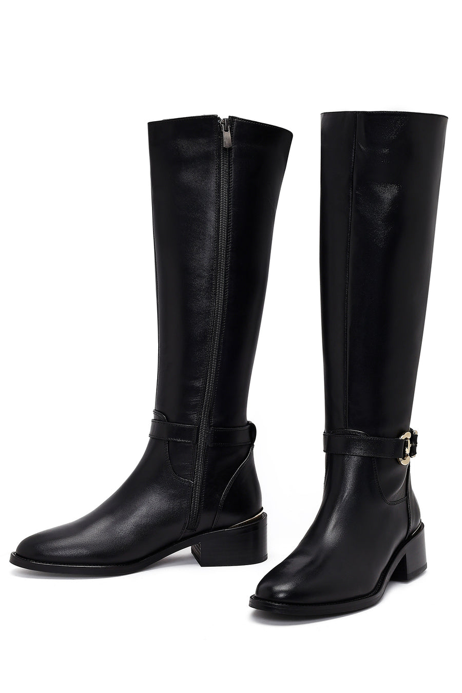 Women's Black Zippered Leather Boots