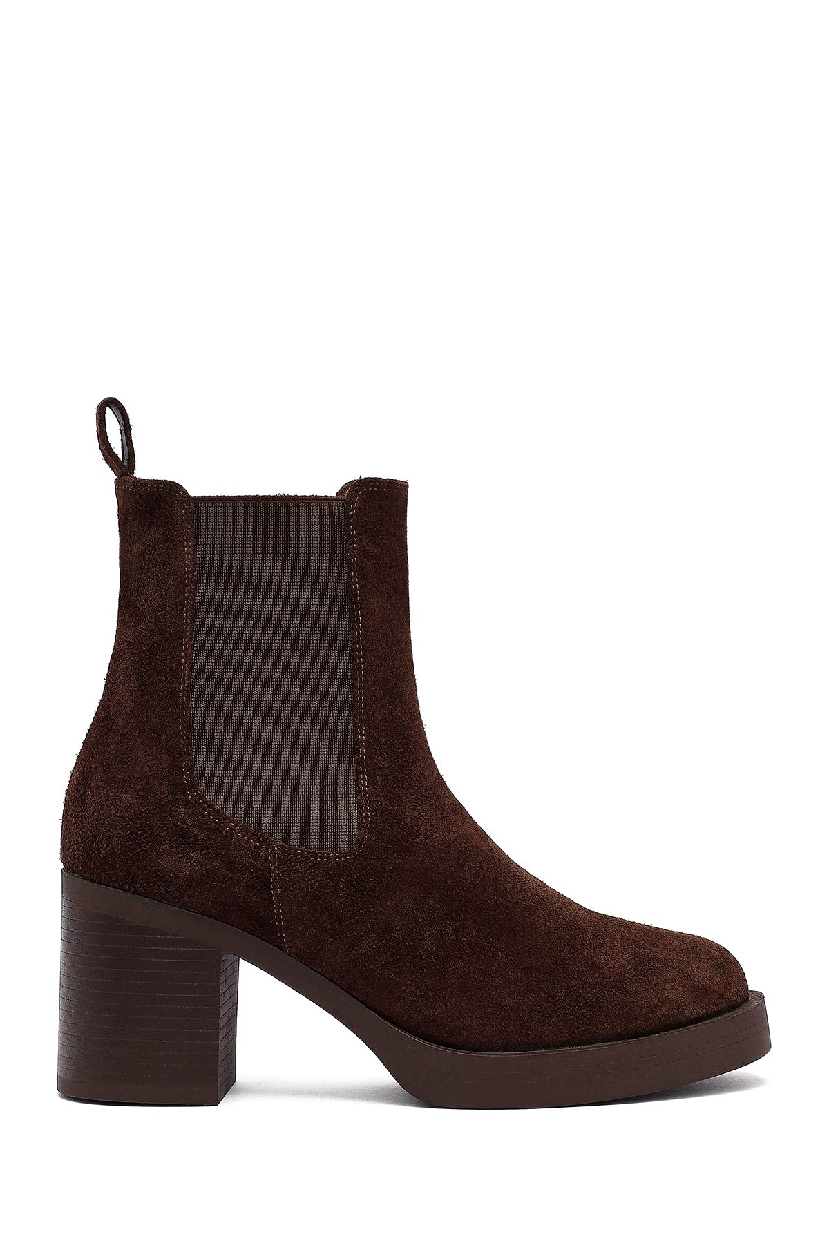 Woman Brown Suede Heels Leather Chelsea Boots 25WFD153710 | Derimod