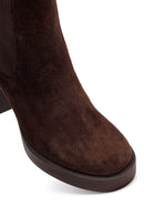 Woman Brown Suede Heels Leather Chelsea Boots | Derimod