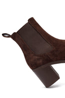 Woman Brown Suede Heels Leather Chelsea Boots | Derimod