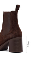 Woman Brown Suede Heels Leather Chelsea Boots | Derimod