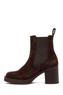 Woman Brown Suede Heels Leather Chelsea Boots | Derimod
