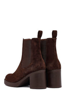 Woman Brown Suede Heels Leather Chelsea Boots | Derimod