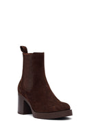 Woman Brown Suede Heels Leather Chelsea Boots | Derimod