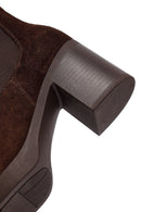 Woman Brown Suede Heels Leather Chelsea Boots | Derimod