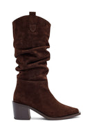 Kadın Kahverengi Kalın Topuklu Süet Deri Kovboy Çizme | Derimod