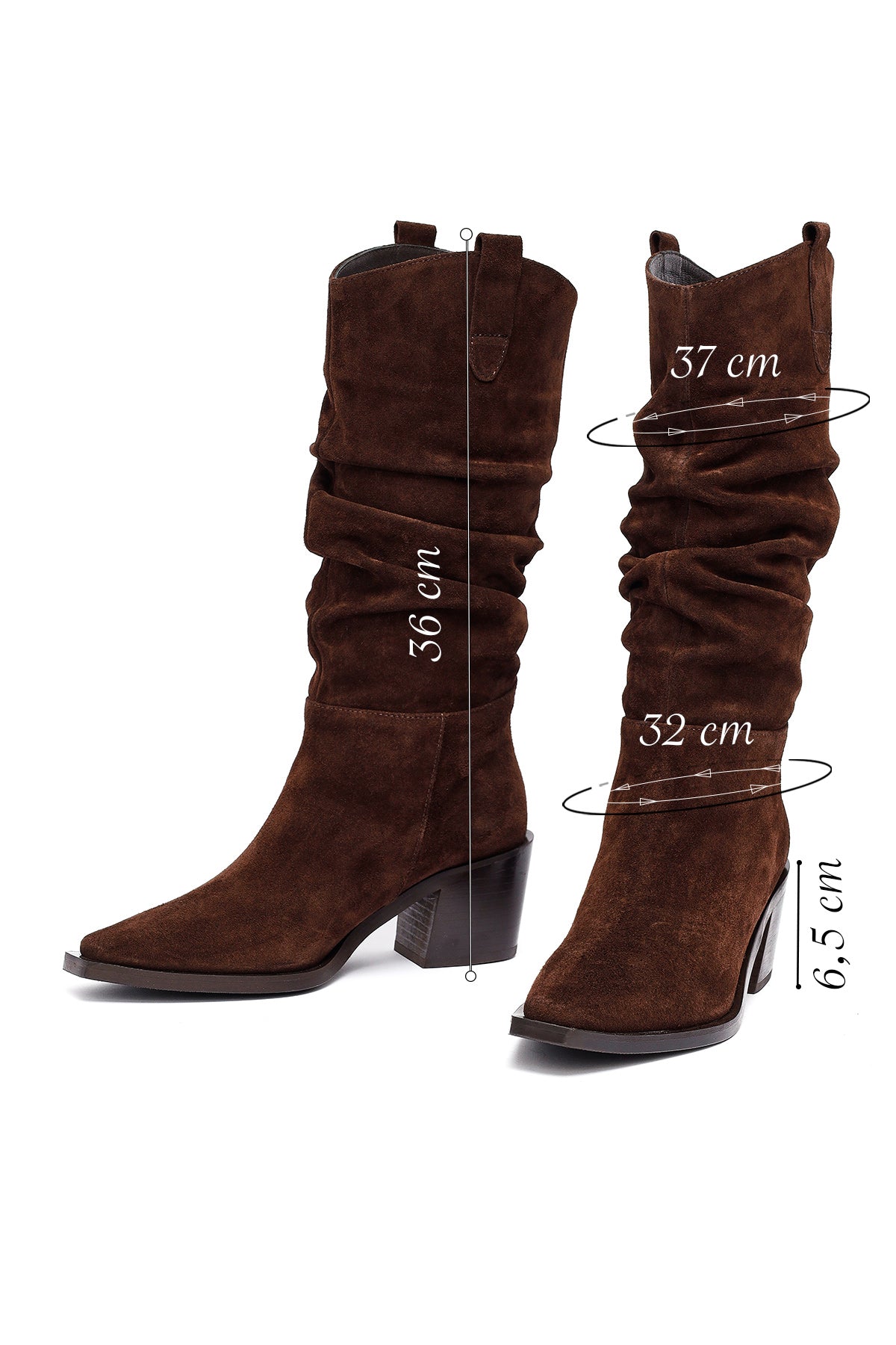 Kadın Kahverengi Kalın Topuklu Süet Deri Kovboy Çizme