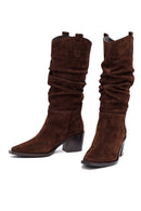 Kadın Kahverengi Kalın Topuklu Süet Deri Kovboy Çizme | Derimod