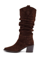 Kadın Kahverengi Kalın Topuklu Süet Deri Kovboy Çizme | Derimod