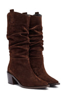 Kadın Kahverengi Kalın Topuklu Süet Deri Kovboy Çizme | Derimod