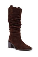 Kadın Kahverengi Kalın Topuklu Süet Deri Kovboy Çizme | Derimod