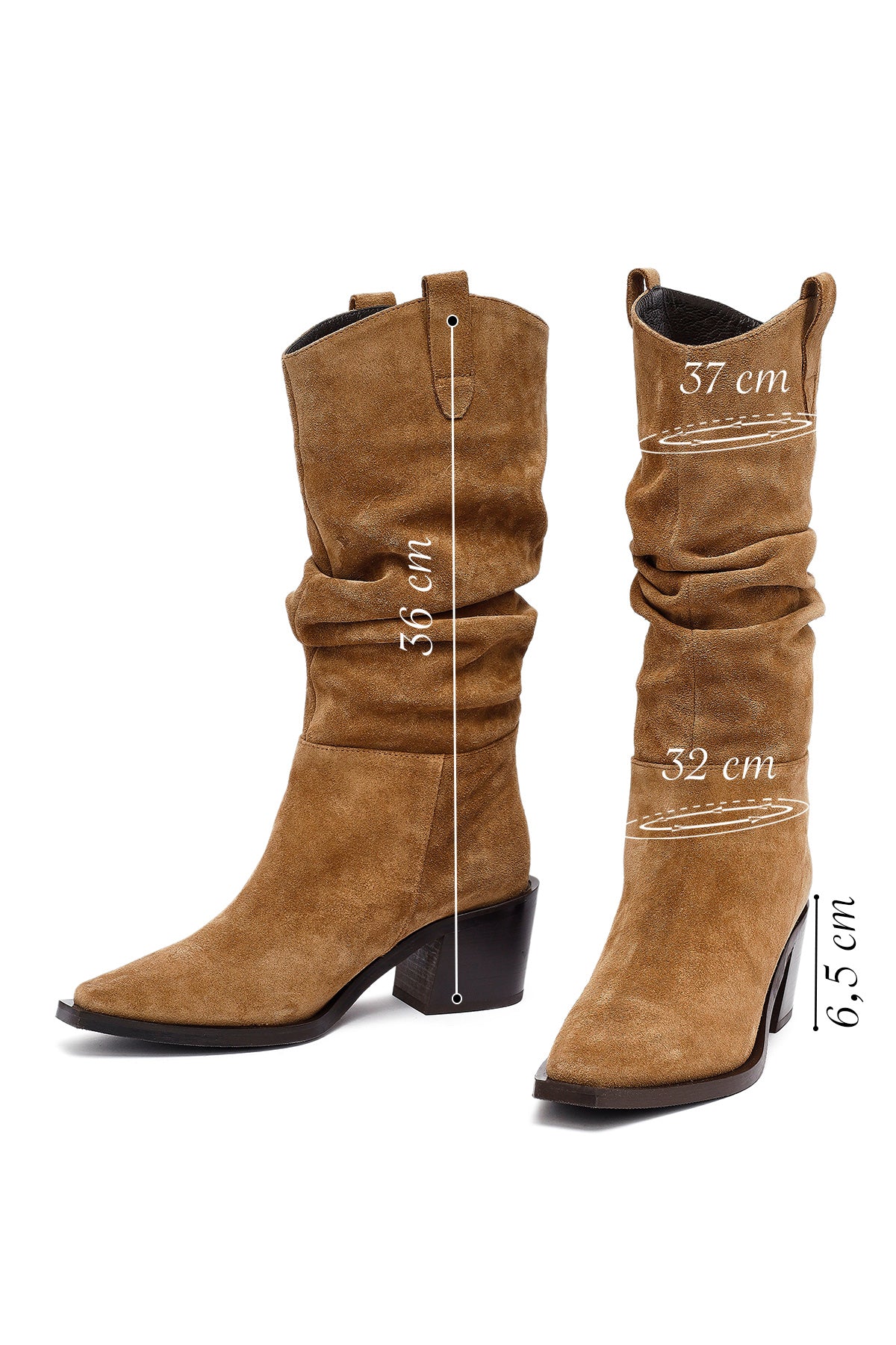 Kadın Vizon Kalın Topuklu Süet Deri Kovboy Çizme