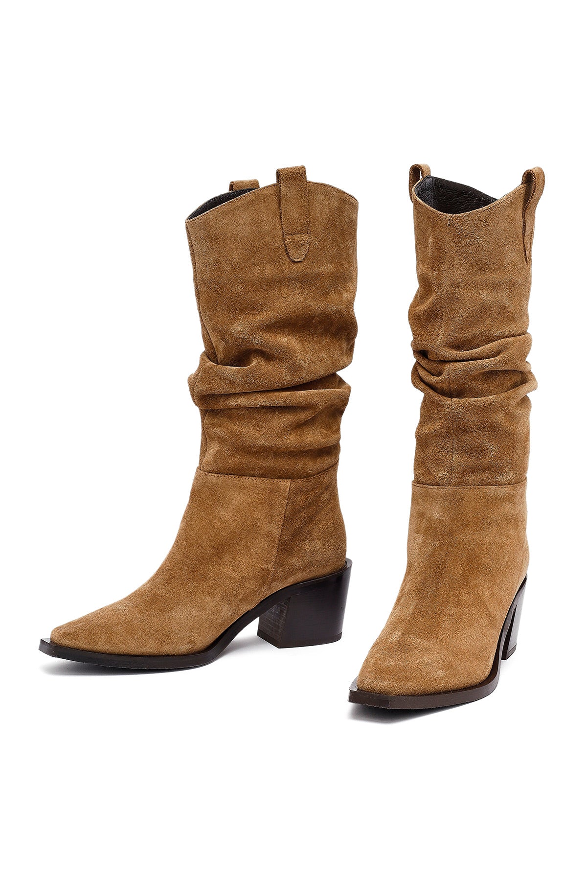 Kadın Vizon Kalın Topuklu Süet Deri Kovboy Çizme