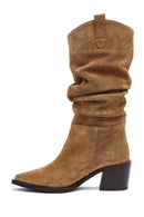 Kadın Vizon Kalın Topuklu Süet Deri Kovboy Çizme | Derimod