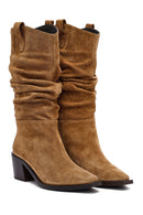 Kadın Vizon Kalın Topuklu Süet Deri Kovboy Çizme | Derimod